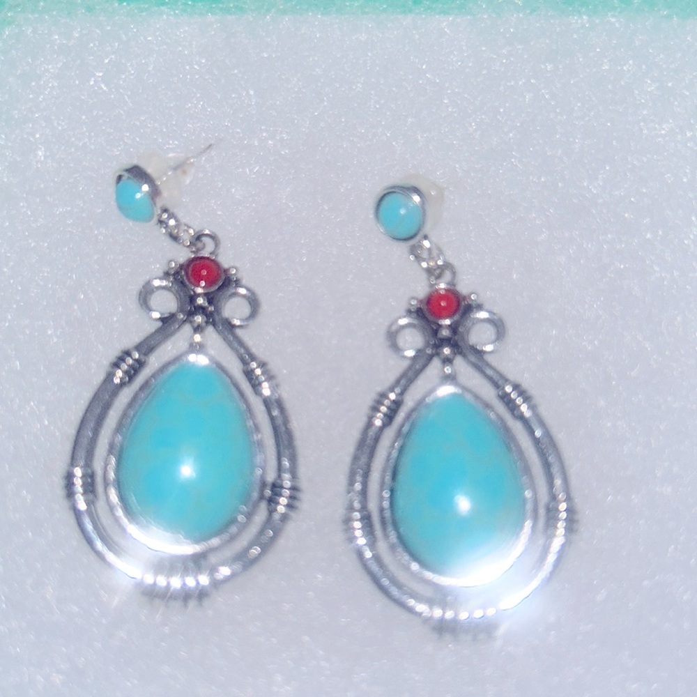 Bohemian turquoise blue spring earrings